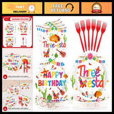 96Pcs Mexican Fiesta Party Supplies - 3rd Birthday Plates Napkins Set for 24
