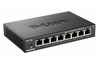 D-Link DES-108 8-Port Layer2 Fast Ethernet Switch lüfterlos schwarz BRANDNEU