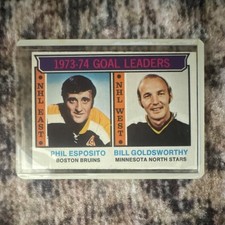 Topps 1974-75 League Leaders #1 Phil Esposito Bill Goldsworthy NHL Card