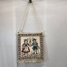 Vintage Tapestry Shoulder Bag Folk Art Embroidered Purse with Fringe  Rope Str
