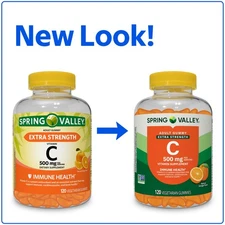 Spring Valley Extra Strength Vitamin C - 120 Vegetarian Gummies, 500mg, Orange
