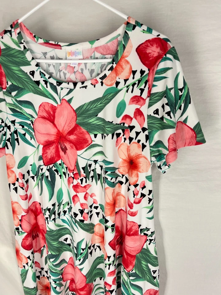 Vestido LULAROE Jessie Grande Floral Bolsillos Elastizado Manga Corta Tropical NUEVO Foto 3 de 4