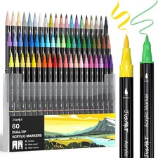 60 Colors Dual Tip Acrylic Paint Pens Markers, Brush and Fine Tip, Premium Paint