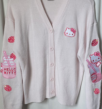 Hello Kitty by Sanrio Womens Sweater MD Pink Knit Button V-Neck Cardigan