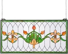 Vintage Tiffany Style Stained Glass Window Panel 32x17" for Home Decor