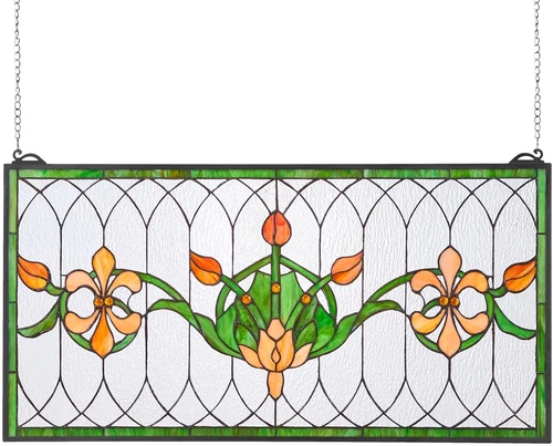 Vintage Tiffany Style Stained Glass Window Panel 32x17" for Home Decor