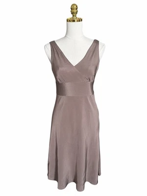 J.Crew Silk V-Neck Midi Dress 6P Taupe Mauve Sleeveless A-Line Cocktail Party - Image 1 of 4