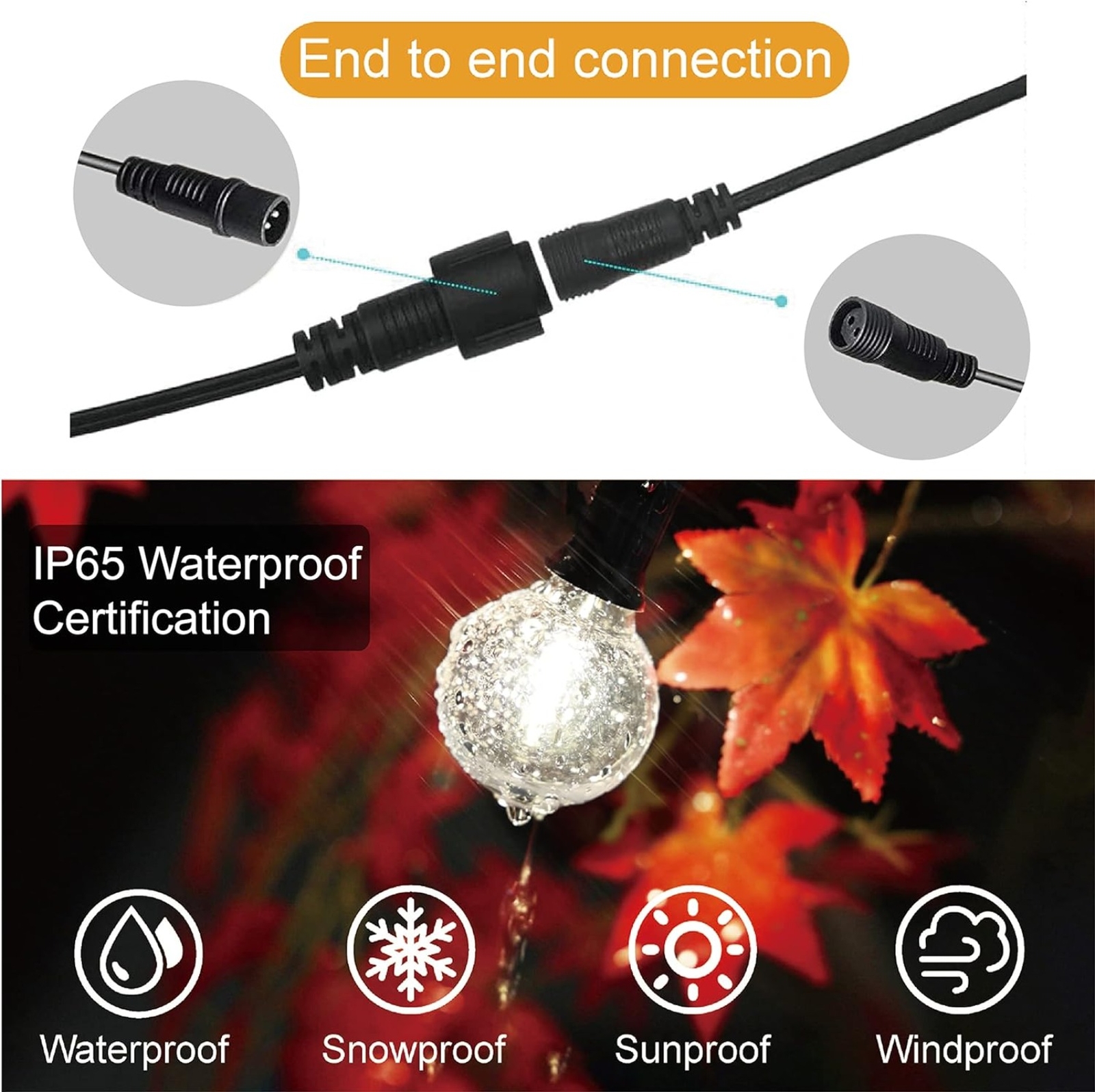 LED Outdoor String Lights Mains Powered, 50Ft Waterproof IP65 Garden