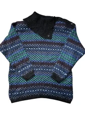 BOUNDARY WATERS Vintage Sweater Size XL Wool Blend Button Collar Asymmetrical