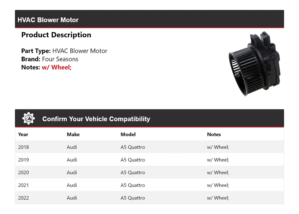 Motor soplador de climatización para Audi A5 Quattro 2018-2022 4 estaciones 2019 2020 2021 Foto 2 de 4