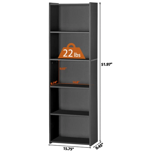 5-Tier Bookcase with Storage Open Shelf for Home Office Display Black/White - Picture 11 of 21