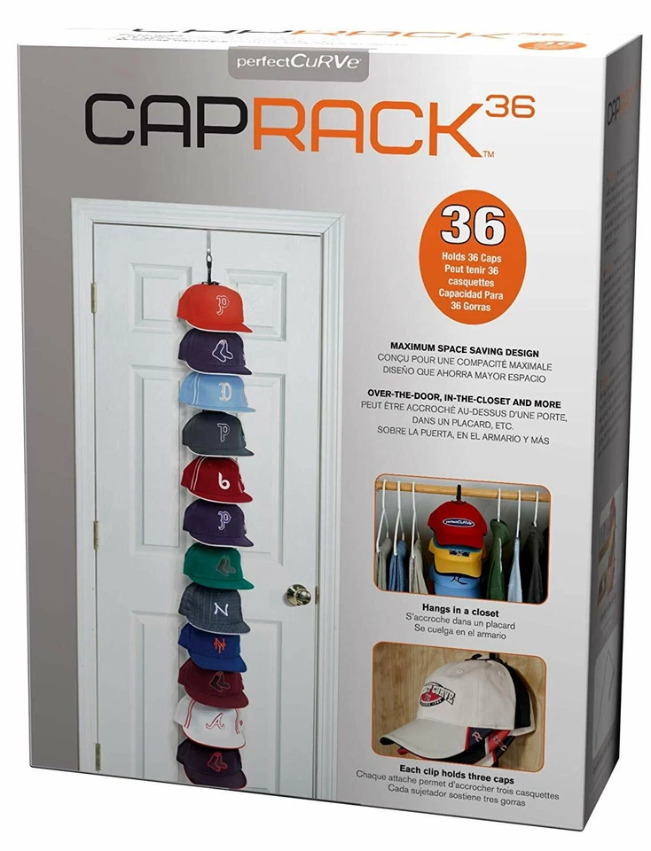 Perfect Curve Baseball Cap Rack Organizer System– 36 Caps Hold, 12 clips, Black Foto 2 de 4