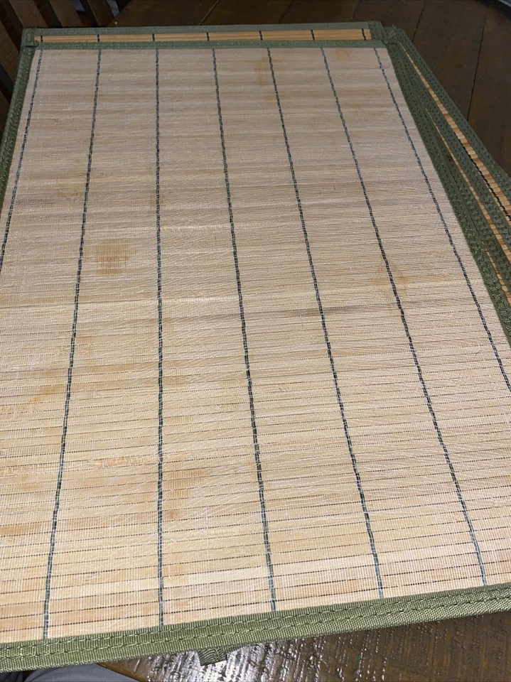 Vintage Bamboo Slat 6 Piece Placemat Set with Trim and Fabric Backing 19" x 13" - Image 3 of 4