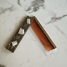 Vintage Purse Pocket Comb Case Gold Tone Mother Of Pearl