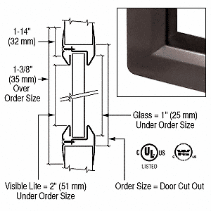 CRL 7" x 22" Slimline Series Door Vision Lites - Bronze Powder Coat - Picture 2 of 2