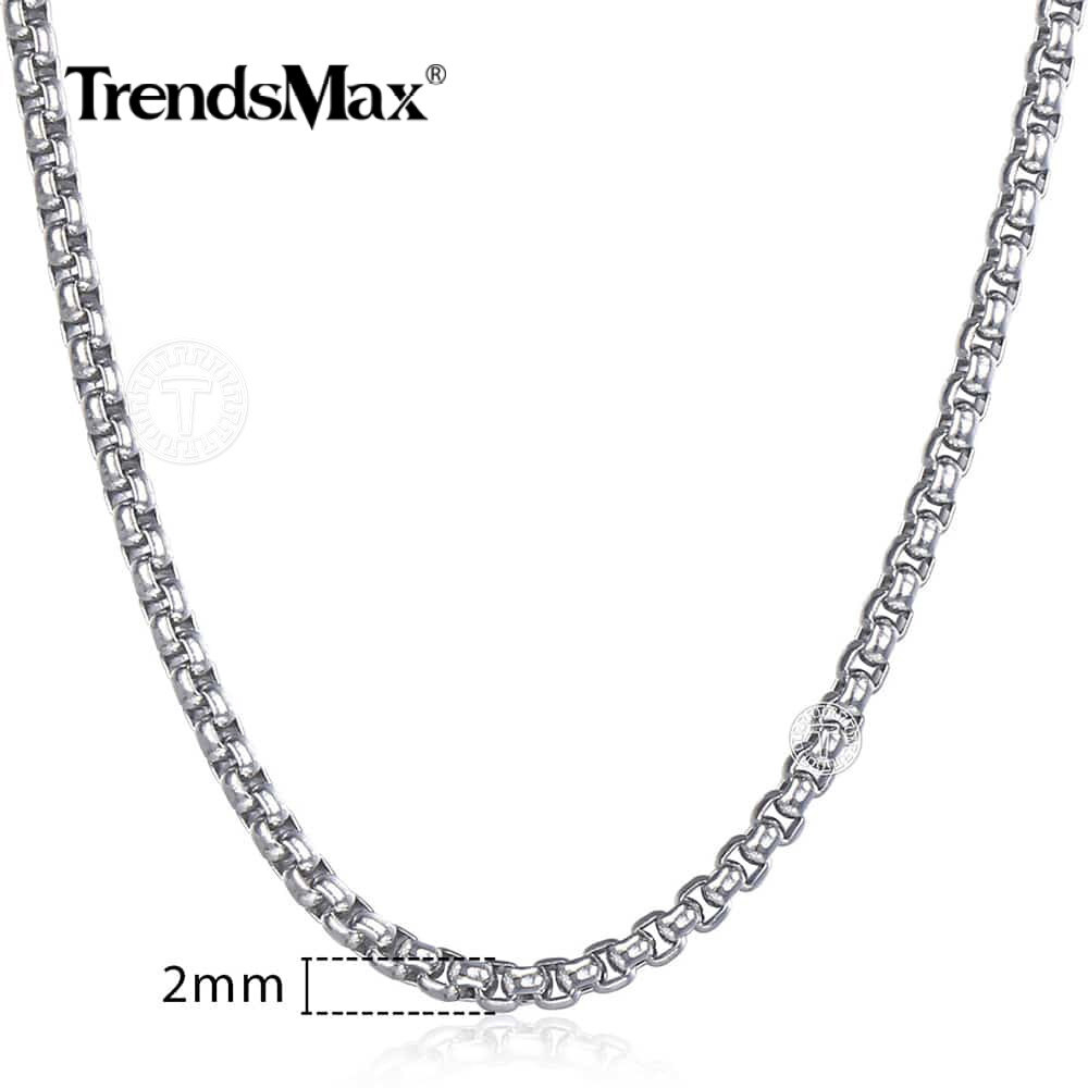 2mm 16-30" Mens Womens Round Box Link Necklace Silver Tone Stainless Steel Chain