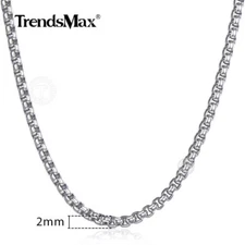 2MM 16-30INCH Long Silver Smooth Box Chain Necklace Choker Stainless Steel Link