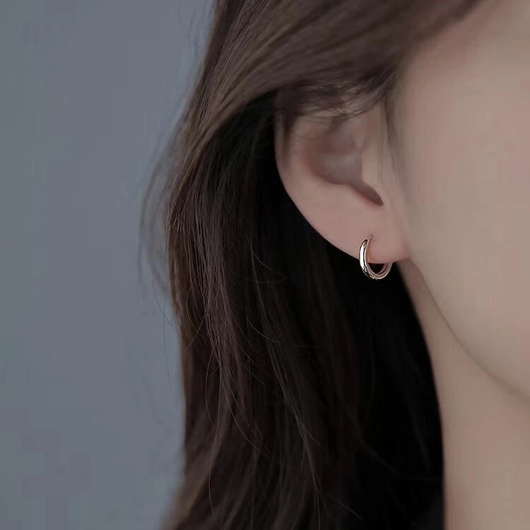 Surgical Steel Small Round Huggie Hoop Earrings Trendy Jewelry Gift For Her/Him - Image 2 of 4