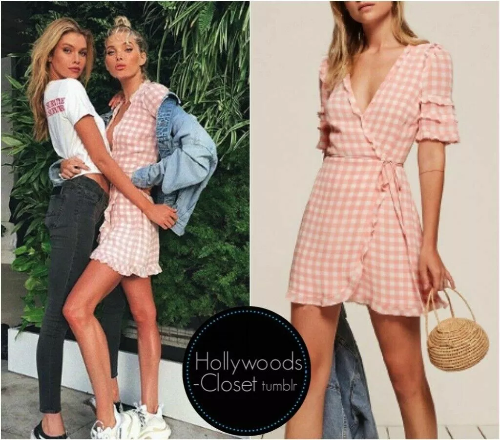 Reformation Leanna Pink Gingham Wrap Ruffle Mini Dress XS Rare eBay