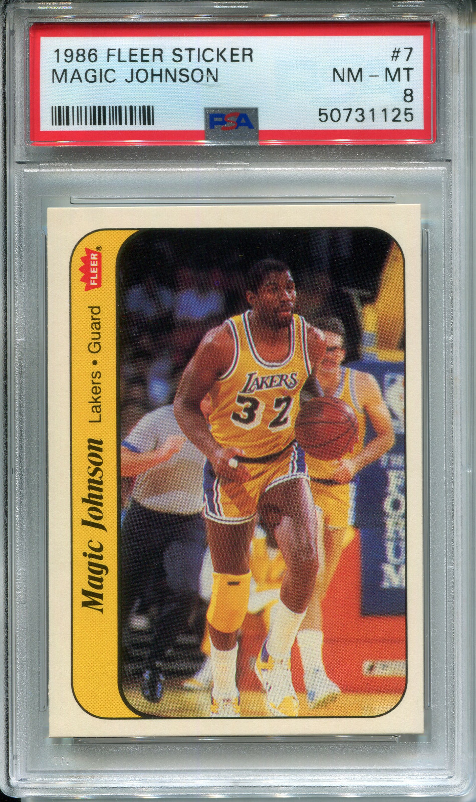 1986 Fleer Sticker #7 Magic Johnson PSA 8 NM-MT Los Angeles Lakers