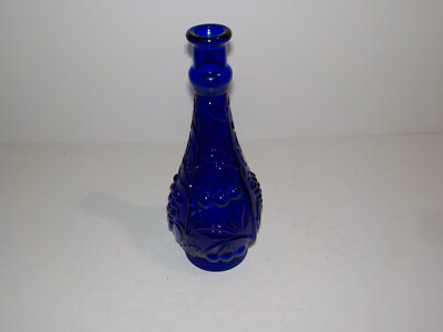 Vintage Cobalt Blue Genie Bottle Empoli Mid Century Decanter Fruit Design No Lid