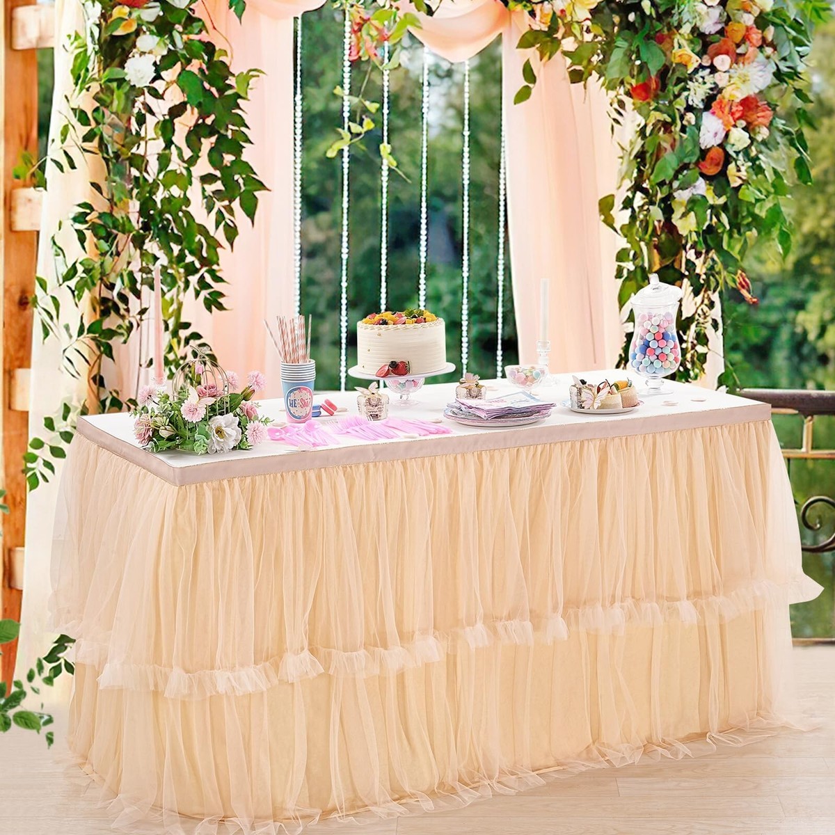Champagne Tulle Tutu Table Skirt for Birthday Party 6ft Baby