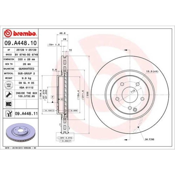 Brembo 2X Bremsscheibe Vorne 330 InnenbelüFtet FüR Mercedes-Benz CLK-image