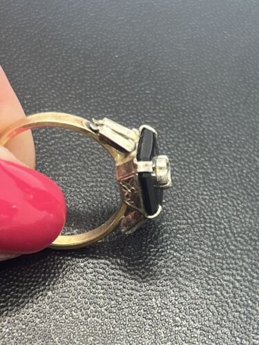 10k gold filled & sterling black stone rhinestone ring size 4.5 vintage - Picture 5 of 16