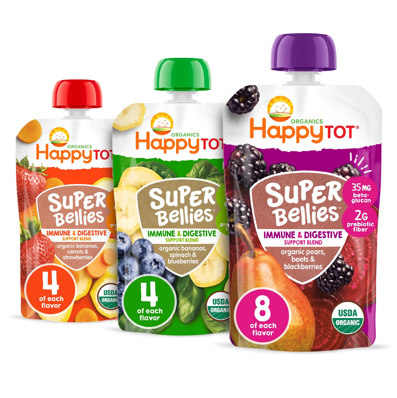 Happy Tot Organics Stage 4 Baby Food Pouches, Gluten Free, Vegan Snack, Super...