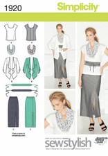 Simplicity 1920 Top, Slit Skirt, Jacket, Scarf  Belt Sz 10-18 UNCUT Pattern