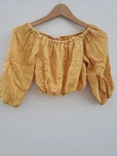 GRADE & GATHER WOMEN'S OFF THE SHOULDER COTTON GAUZE PEASANT TOP YELLOW SMALL S 