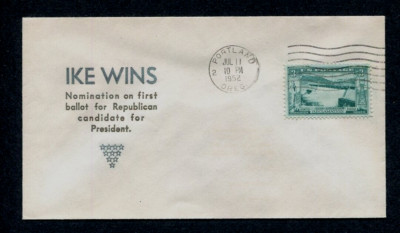 1952 Ike Eisenhower For Pres. Envelope Cover  Ike Nominated at GOP Nat. Conven.
