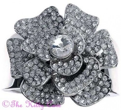 Brazalete ancho vintage Moulin Gatsby flor de plata pesada con cristales de Swarovski Foto 2 de 2