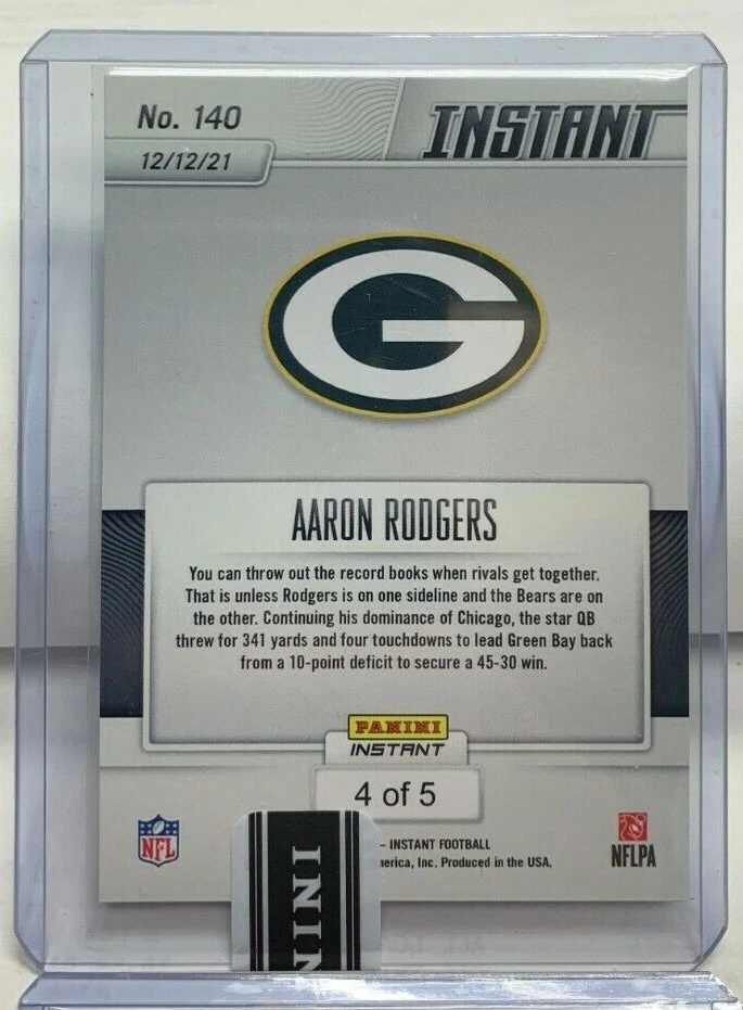 Aaron Rodgers 2021 Panini Instant NFL #140 VERSICOLOR Parallel #'d 4/5 - PACKERS - Image 2 of 2