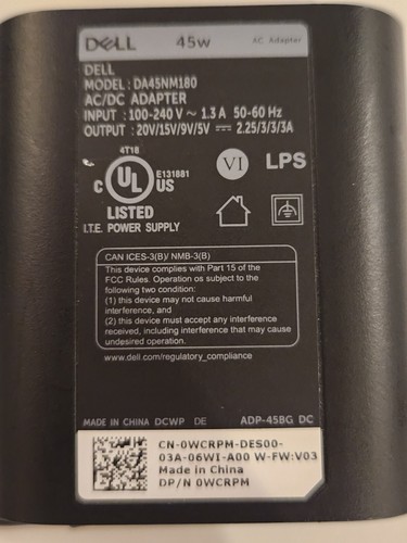 DELL 0WCRPM 20V 2.25A 45W Genuine Original AC Power Adapter Charger - 第 2/4 張圖片