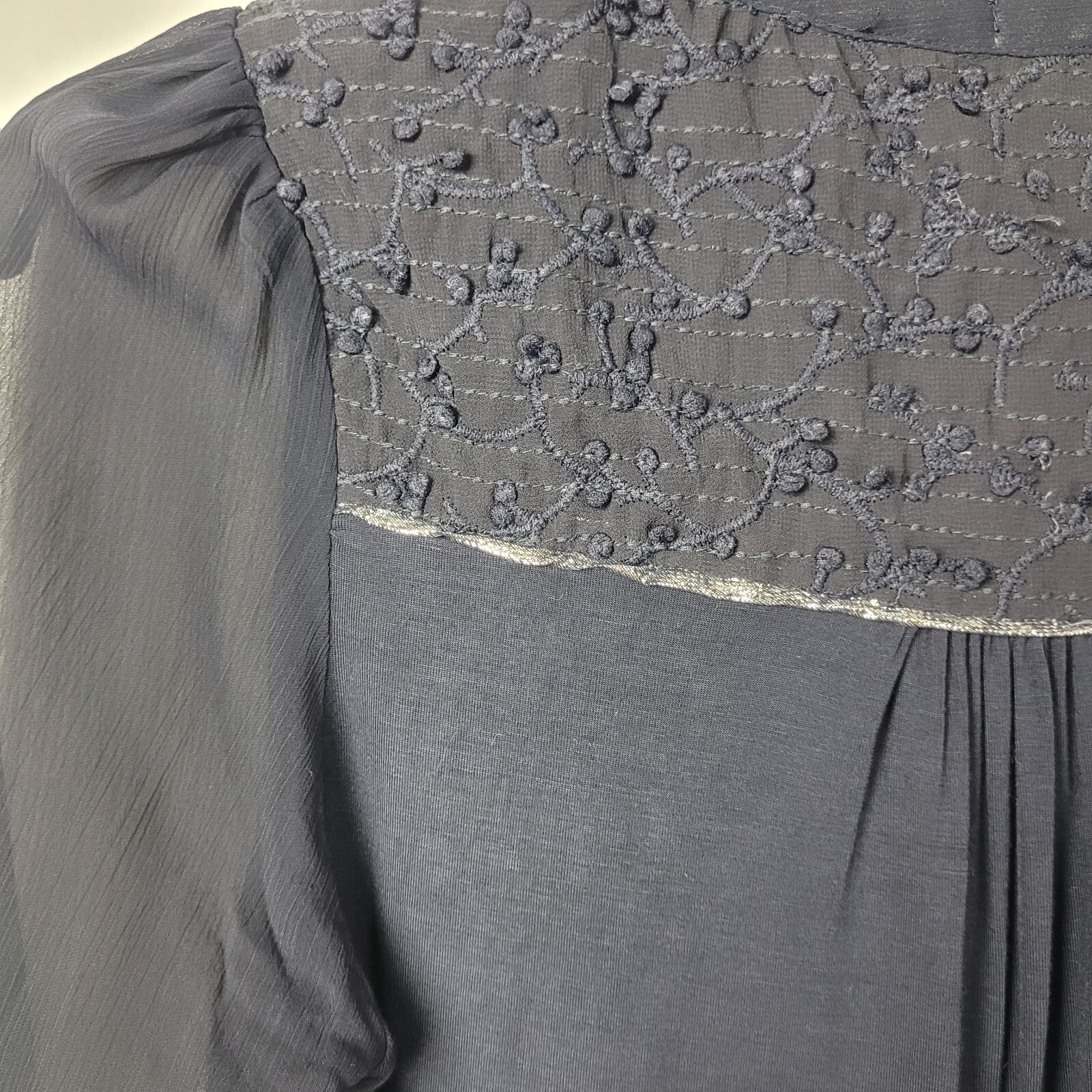 Anthropologie | Tiny Embroidered Split-Neck Blue … - image 6