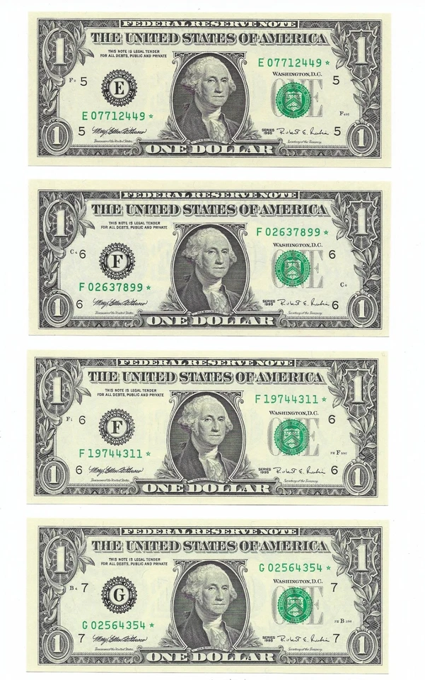 1995 $1 Complete District * STARS * ⭐️ Set. 12 Crisp & Uncirculated Banknotes - Image 4 of 4
