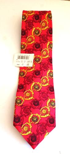 Cravatta in seta GIANNI VERSACE Made in Italy barocco oro rosso 58" lunga etichetta Macy's - Foto 5 di 6