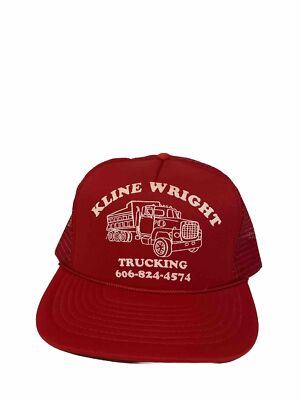Vintage 80 s Puff Print Kline Wright Trucking Red & White Snapback Trucker Hat