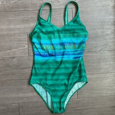 Vintage Blue Green Ombre Tribal Patterned One Piece Swimsuit Size M