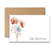 PERSONALIZED - 12 Flat Note cards Floral Stationery with Envelopes Simple Flower