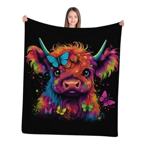 Blanket, Cute Baby Highland Blanket, Colorful with Butterfly Throw Blanket Cow