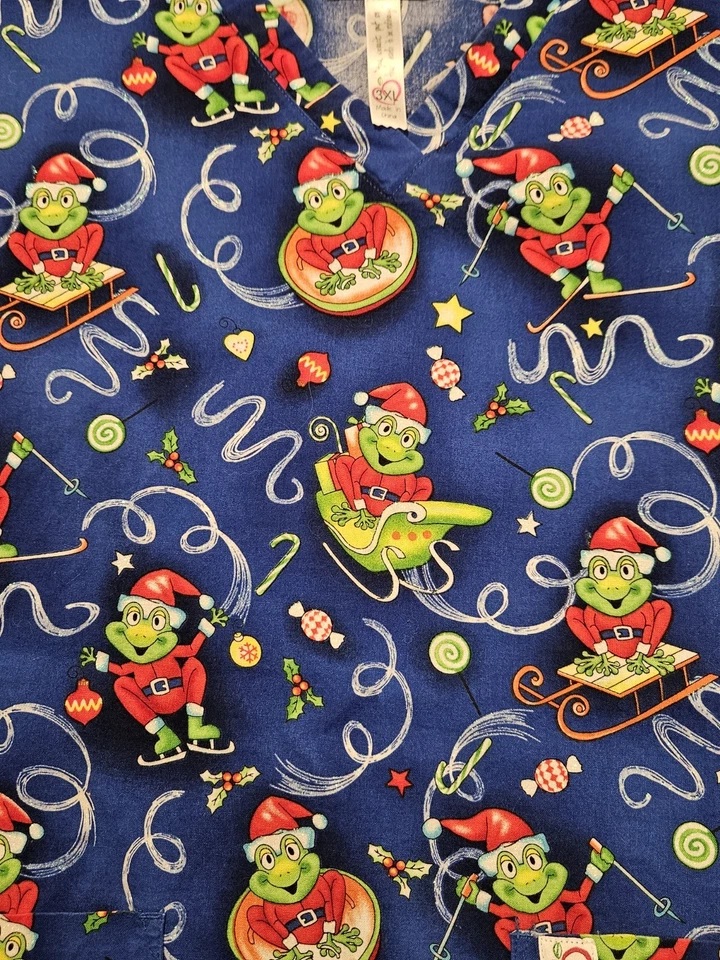 Blusa Médica Para Mujer Peaches Uniforms Christmas Frog Talla 3XL Foto 2 de 4