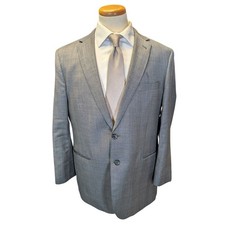 Jos A Bank 43R Sport Coat Reda Wool Gray Blue Glen Plaid 2 Button Blazer
