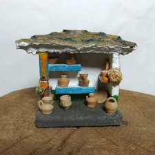 Vintage 3D Mini 3" Wall Diorama Folk Art Rustic Pottery Potter's Booth Miniature