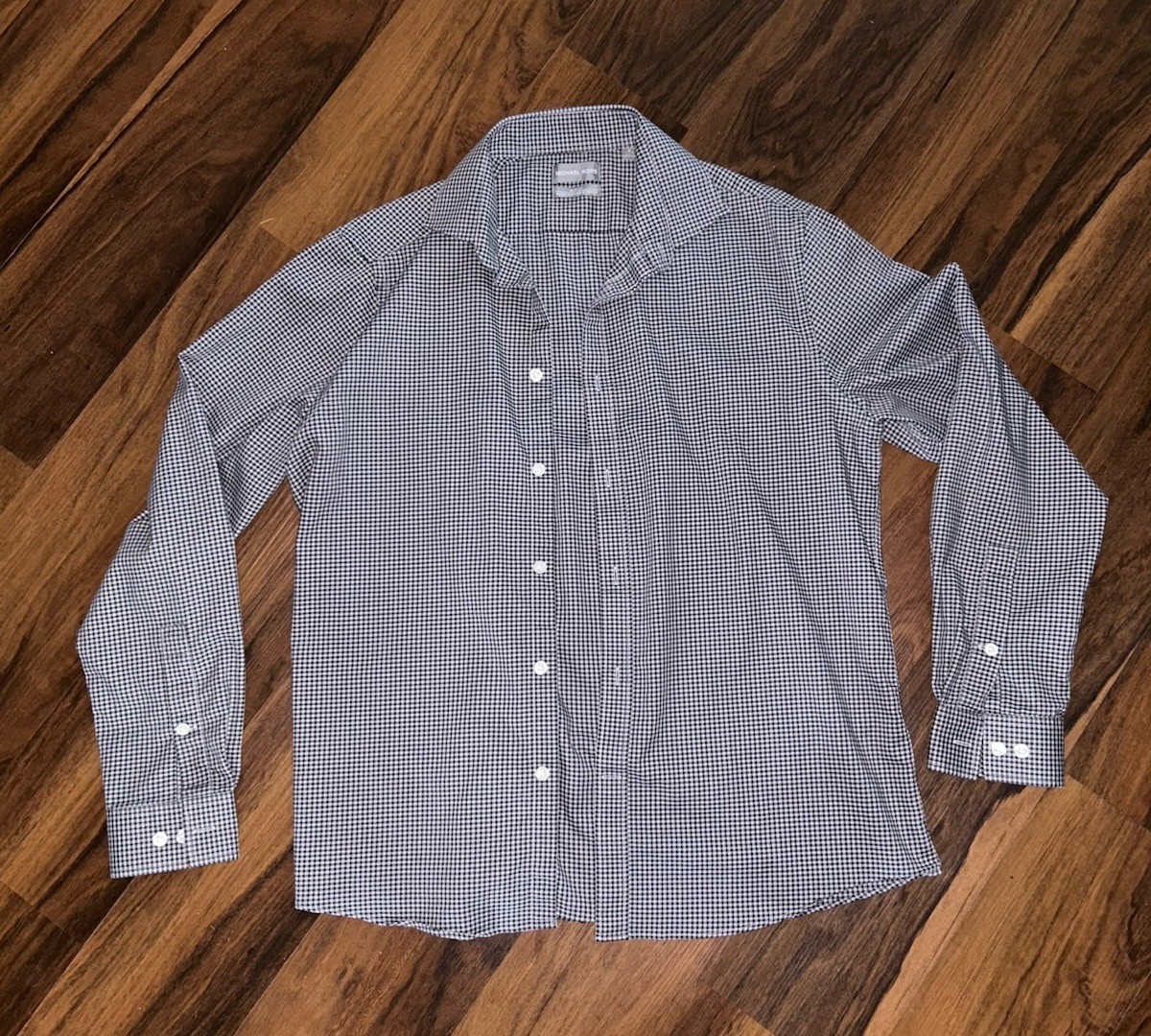 Michael Kors Shirt Mens L 16 34/35 Slim Fit Dress Button Down black & white