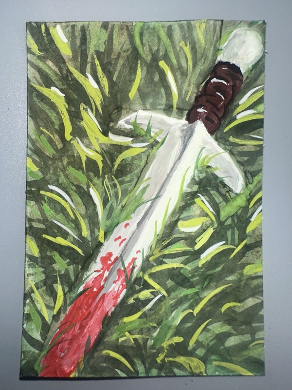 Original Watercolor ACEO - Fantasy Sword in Grass - 2.5x3.5 Artcard