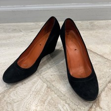 Amelia Black Suede Via Spiga Wedge Pumps Sz 7.5