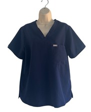 FIGS Women's Sz L Catarina Navy Blue One-Pocket Scrub Top Medical Nursing