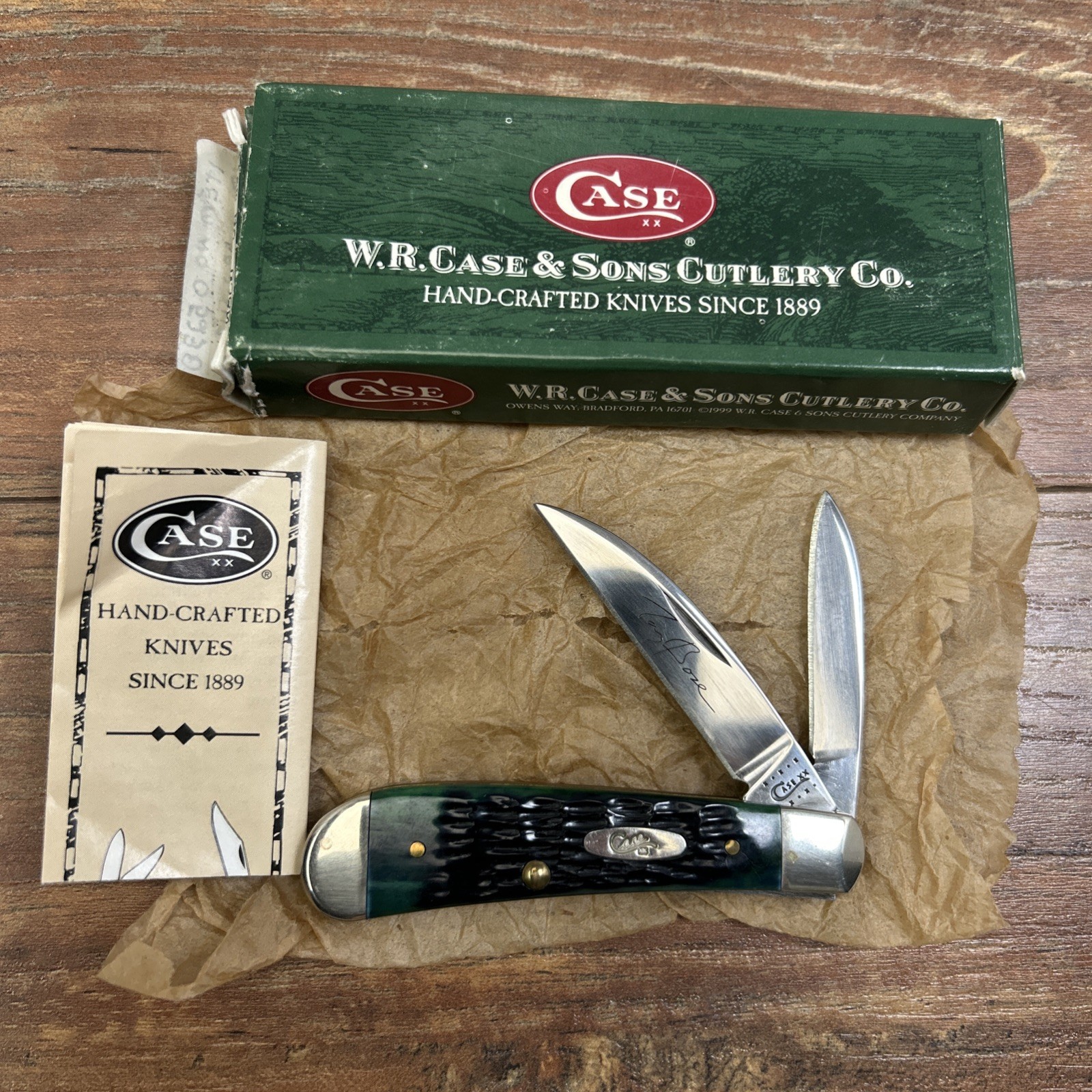 CASE XX Hunter Green Bone Sway Back Jack Knife Tony Bose Signature w/Box*